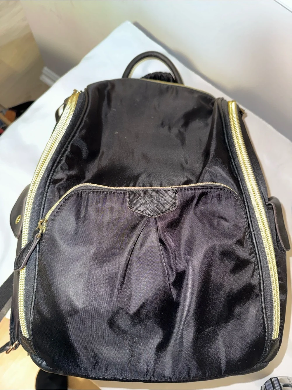 Aimee Kestenberg Black Nylon Backpack with Gold Zippers